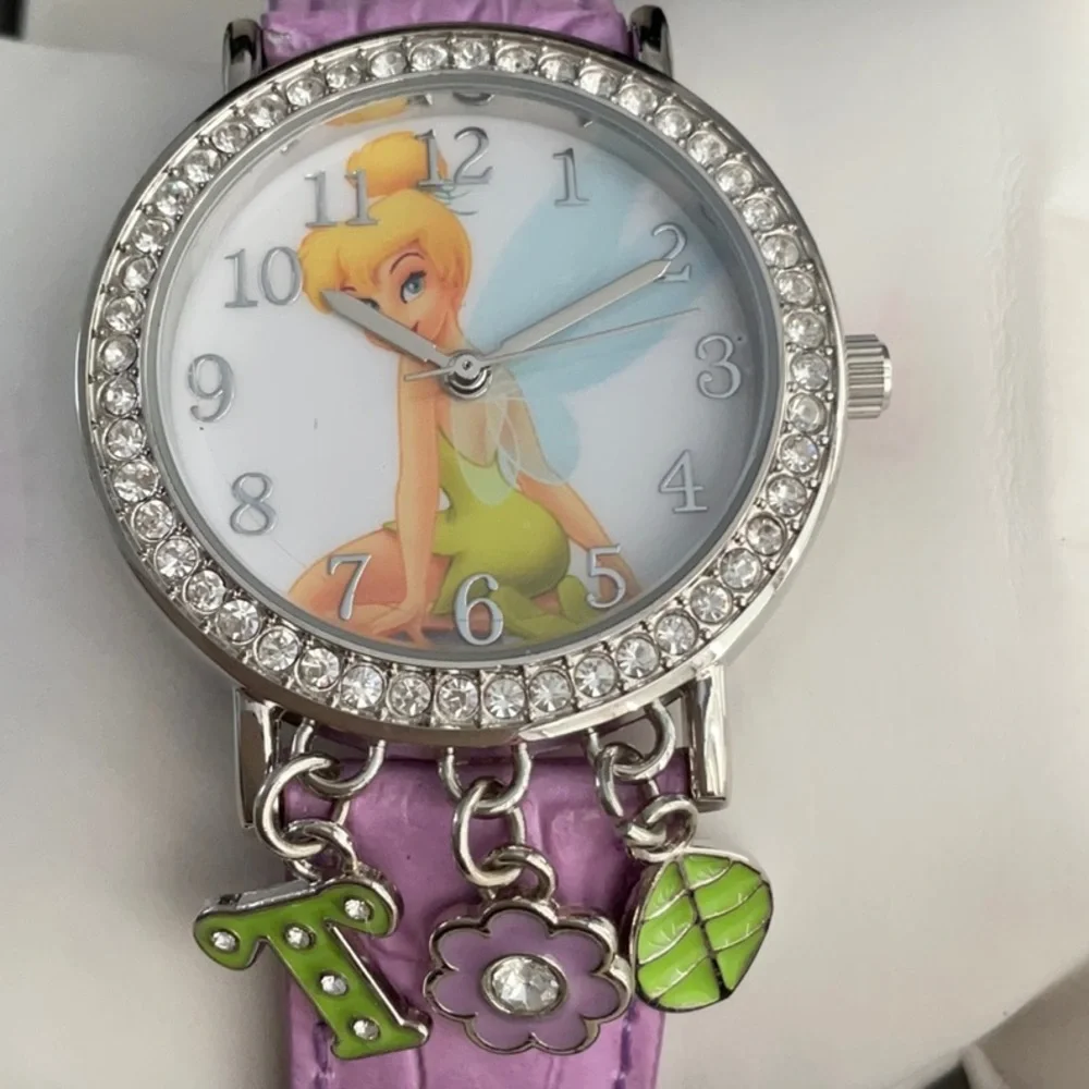 Tinkerbell Watch Disney Charms Wristwatch Tinker Bell Fairy Crystals Vintage